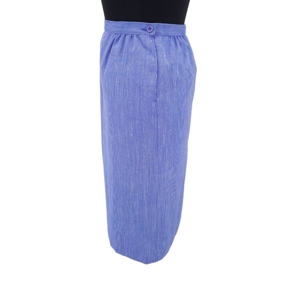 VTG 70s Country Sophisticates Petite Purple Blue Pinstripe Silk Pencil Skirt S - Picture 3 of 9